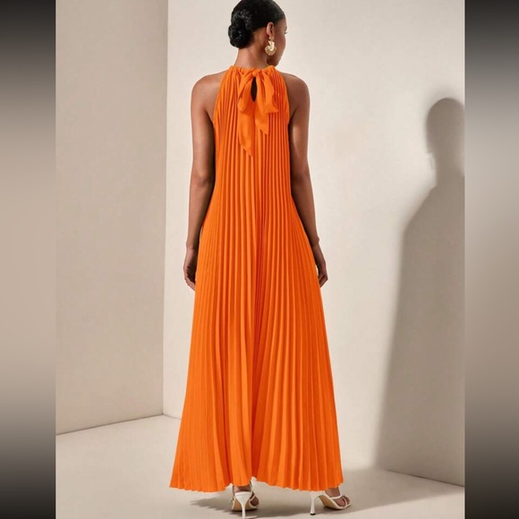 NEW‎  -  Elegant Orange Halter Maxi Dress - Picture 3 of 10